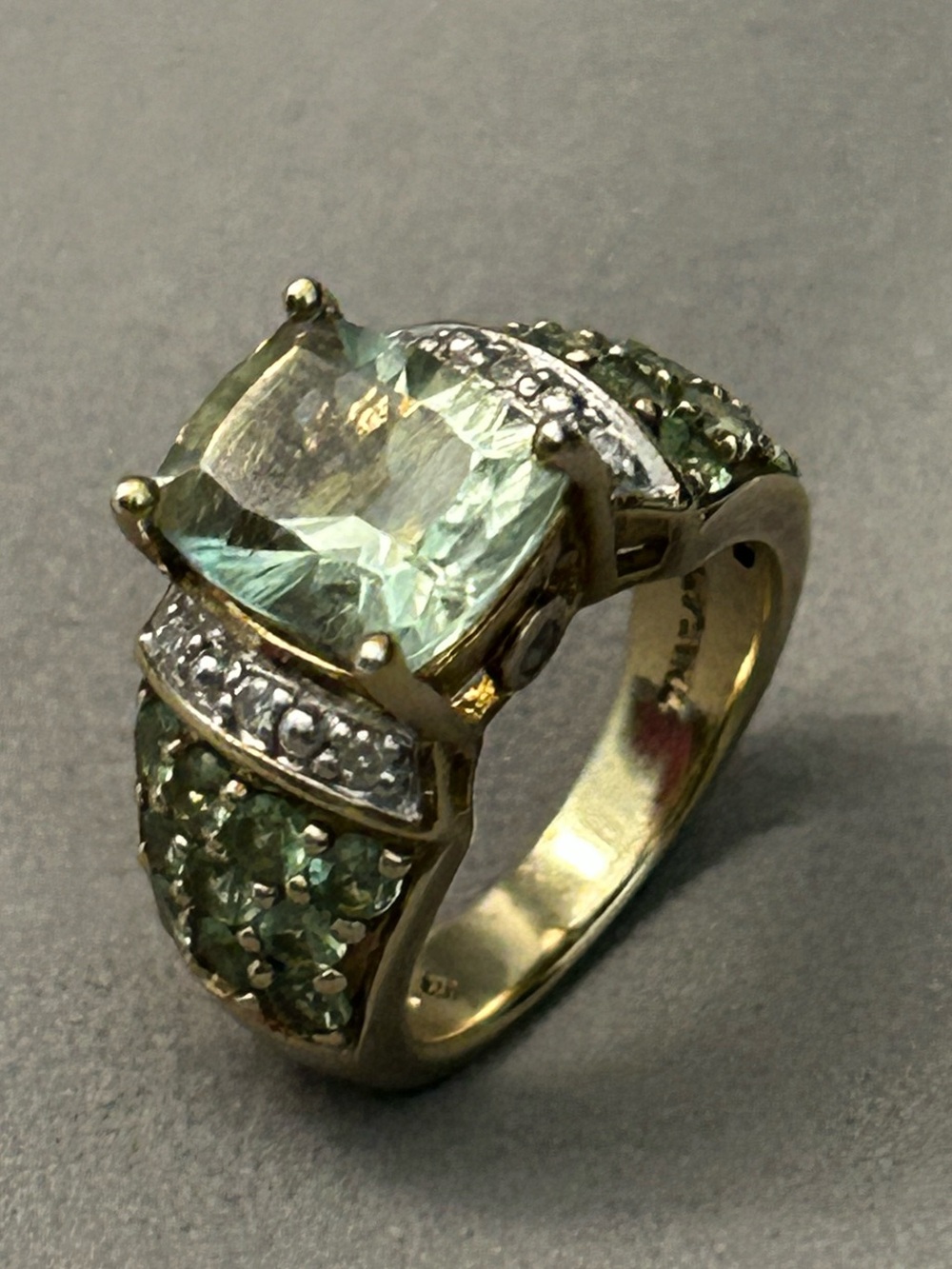 Vintage Green Prasiolite & Gold Vermeil Statement Ring 925